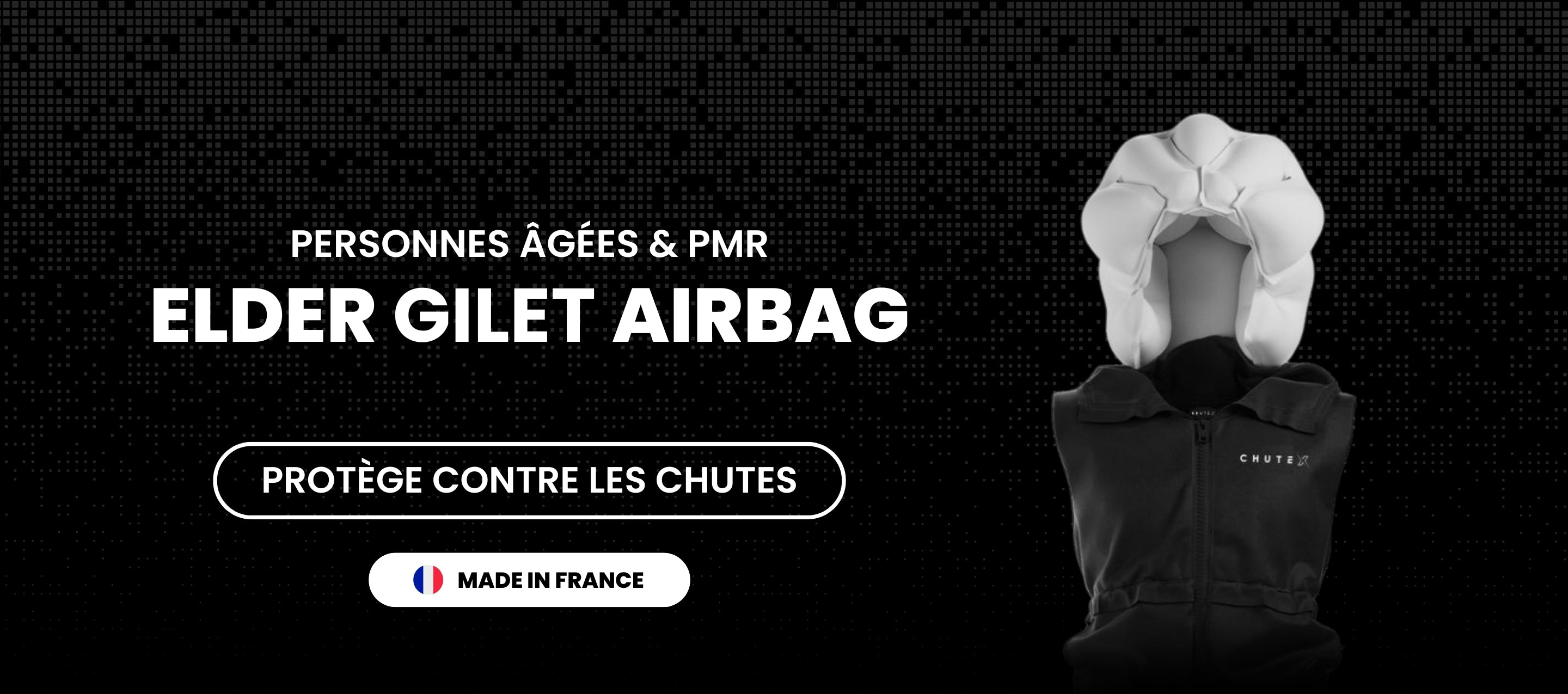 Gilet airbag Chutex Elder pour seniors et handicapés, fabriqué en France, bannière antichute