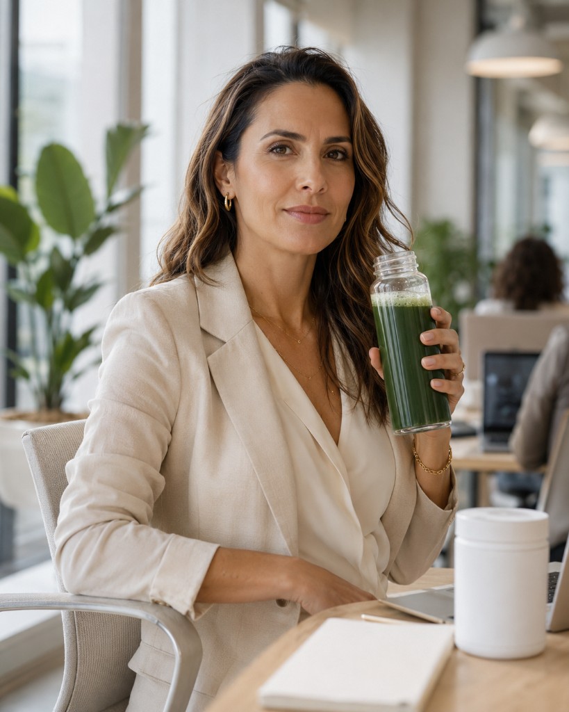 Professionnelle exigeante, boisson One Boost au bureau