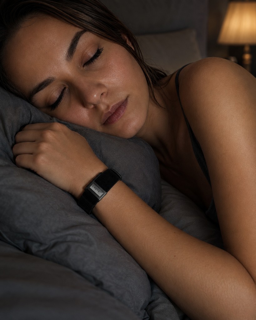 Femme endormie portant le bracelet Elio au poignet